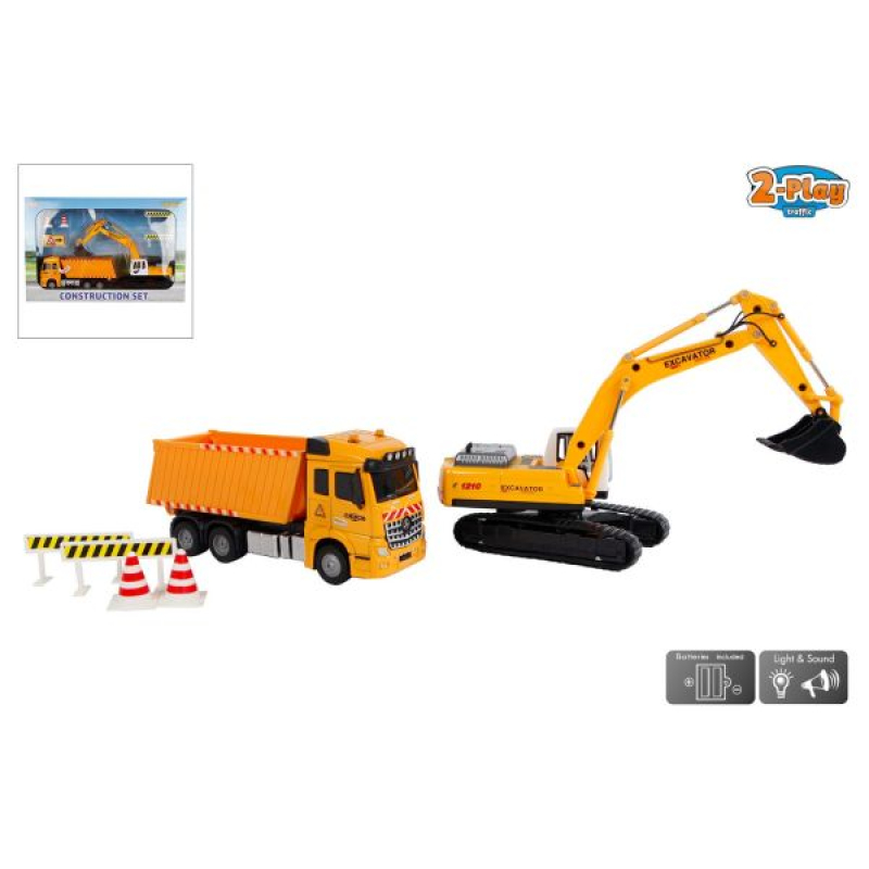 510259 Auto Kiepwagen 17cm Graafmachine 22cm Diecast Licht En Geluid