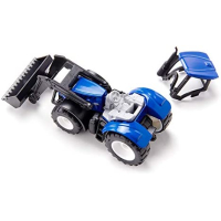 siku 1396, New Holland Tractor met voorlader, metaal/kunststof, blauw/zwart, beweegbare voorlader, trekhaak