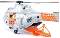 siku 2527, SAR-transporthelikopter, 1:50, metaal/kunststof, zilver, incl. brancard en speelgoedfiguur, automatisch inschuifbare lier