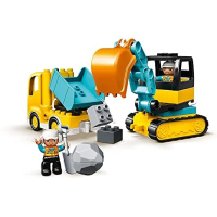 LEGO DUPLO Construction Truck & Graafmachine met rupsbanden 10931 bouwplaatsspeelgoed met een graafmachine en kiepwagen voor kinderen van 2 jaar en ouder (