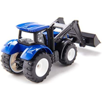 siku 1396, New Holland Tractor met voorlader, metaal/kunststof, blauw/zwart, beweegbare voorlader, trekhaak