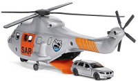 siku 2527, SAR-transporthelikopter, 1:50, metaal/kunststof, zilver, incl. brancard en speelgoedfiguur, automatisch inschuifbare lier