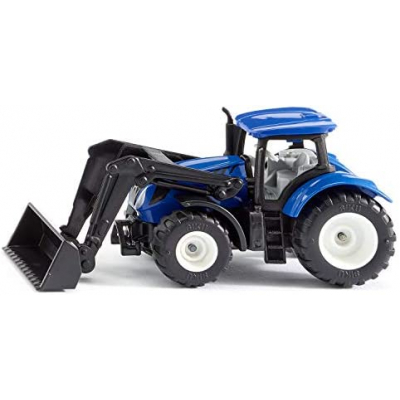 siku 1396, New Holland Tractor met voorlader, metaal/kunststof, blauw/zwart, beweegbare voorlader, trekhaak