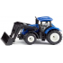 siku 1396, New Holland Tractor met voorlader, metaal/kunststof, blauw/zwart, beweegbare voorlader, trekhaak