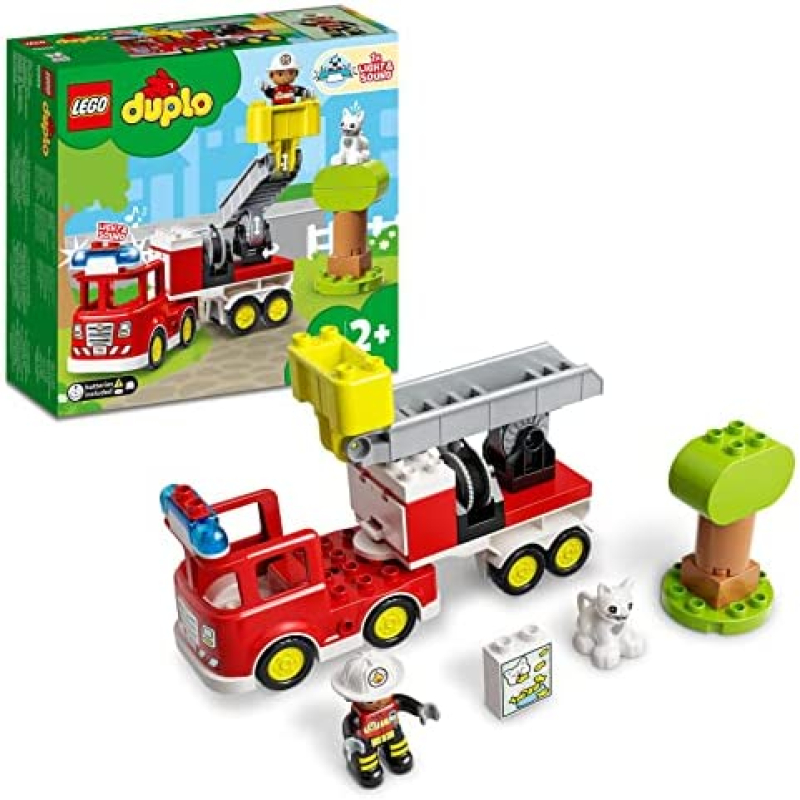LEGO 10969 DUPLO Town Brandweerauto, Vrachtwagen met Zwaailicht en Sirene, Brandweer- en Dierenfiguren, Educatief Speelgoed voor Peuters vanaf 2 Jaar