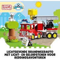 LEGO 10969 DUPLO Town Brandweerauto, Vrachtwagen met Zwaailicht en Sirene, Brandweer- en Dierenfiguren, Educatief Speelgoed voor Peuters vanaf 2 Jaar
