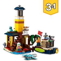  LEGO 31118 Creator 3-in-1 Surfer Strandhuis, Vuurtoren en Zomerhuis met Zwembat, Speelgoed voor Kinderen van 8 Jaar en Ouder