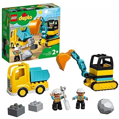 LEGO DUPLO Construction Truck & Graafmachine met rupsbanden 10931 bouwplaatsspeelgoed met een graafmachine en kiepwagen voor kinderen van 2 jaar en ouder (