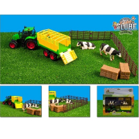 Kids Globe 510727 Boerderijset met tractor & aanhanger, koeien, hekjes en twee balen