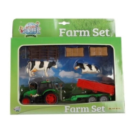 Kids Globe 510727 Boerderijset met tractor & aanhanger, koeien, hekjes en twee balen