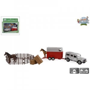 520213 Kids Globe Land Rover met paardentrailer en accessoires 26 cm