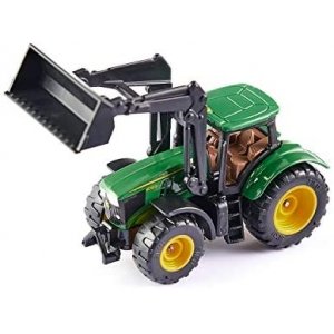 siku 1395, John Deere Tractor met voorlader, groen, metaal/kunststof, rubberen banden, beweegbare voorlader