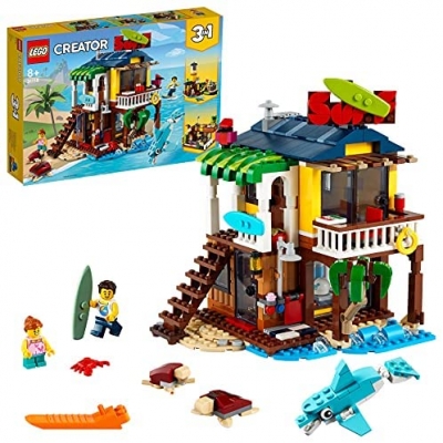  LEGO 31118 Creator 3-in-1 Surfer Strandhuis, Vuurtoren en Zomerhuis met Zwembat, Speelgoed voor Kinderen van 8 Jaar en Ouder
